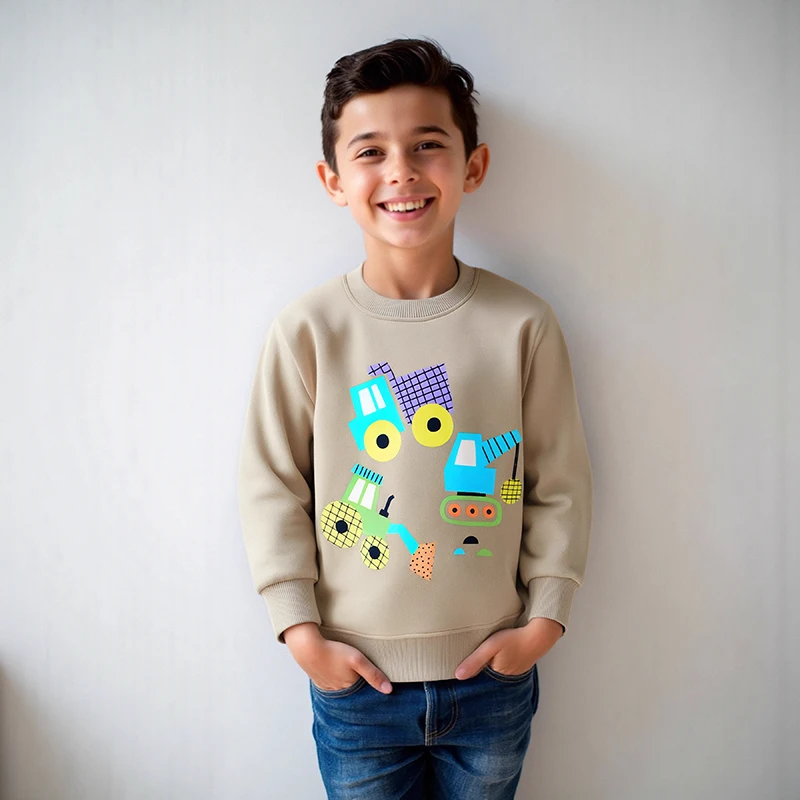 Little Maven Kinderkleidung Baby Jungen Langarm Tops Cartoon Fahrzeuge Bagger Stickerei Kleine Jungen Sweatshirt Kostüm