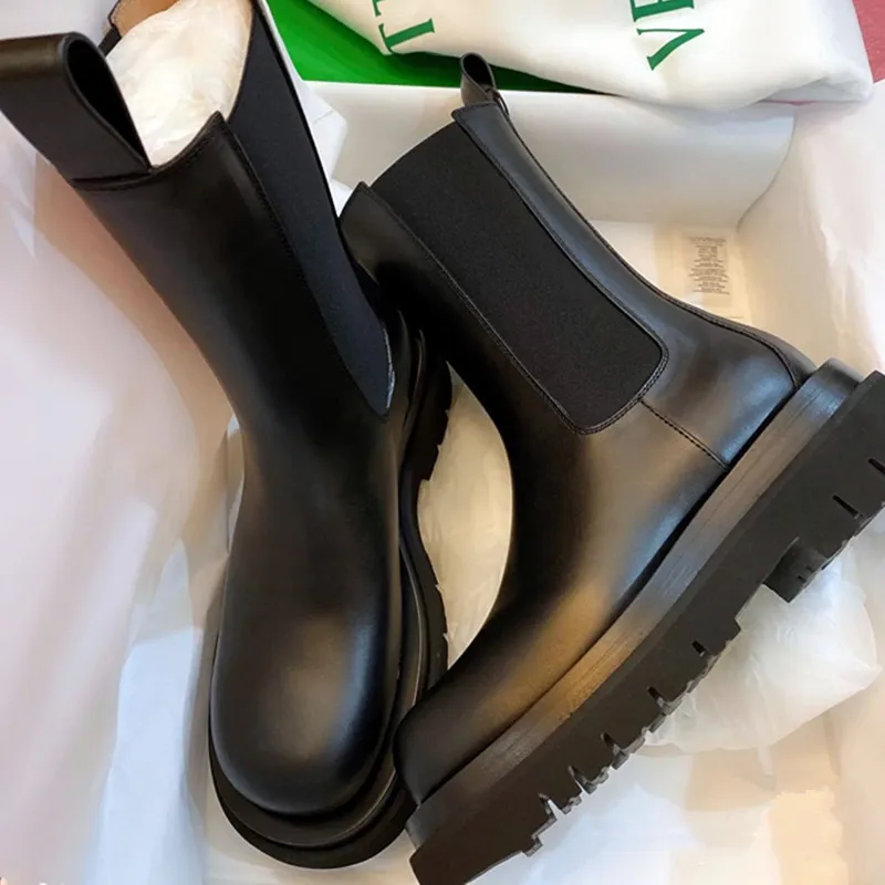 2023 New Chelsea Boots Women Genuine Leather Luxury Design Chunky Platform Boots Non-slip Thick Bottom Mid-calf Boots for Women