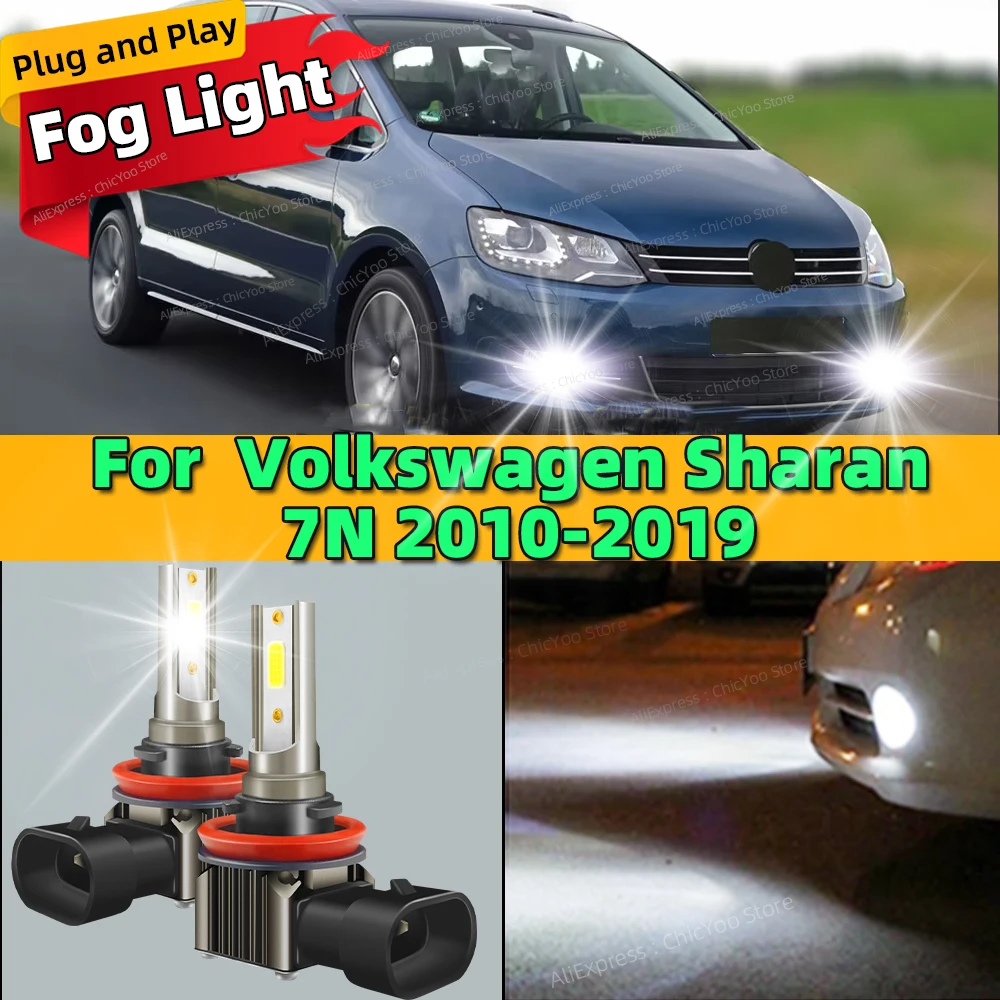 Image of 2Pcs LED Nebel Lampe Lampen Front Nebel Licht Zubehör Canbus 6000K Für VW Volkswagen Sharan 7N 2010 2011 2012 2013 2014 2015-2019