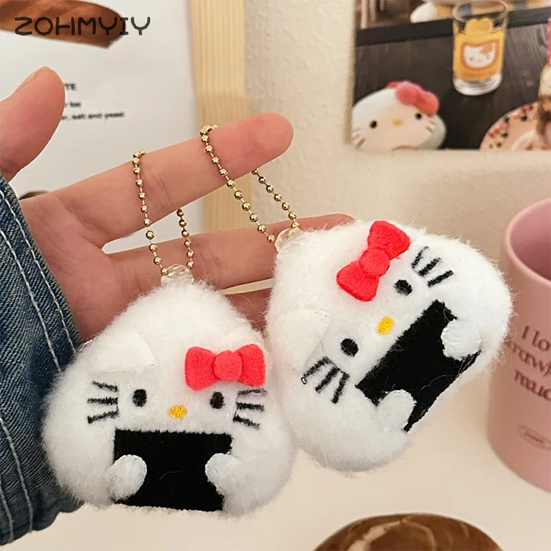 Creative Seaweed Rice Ball Hello Kitty Plush Keychain Stuffed Doll Keyring Bag Pendant Backpack Hanging Decoration Girl Gift