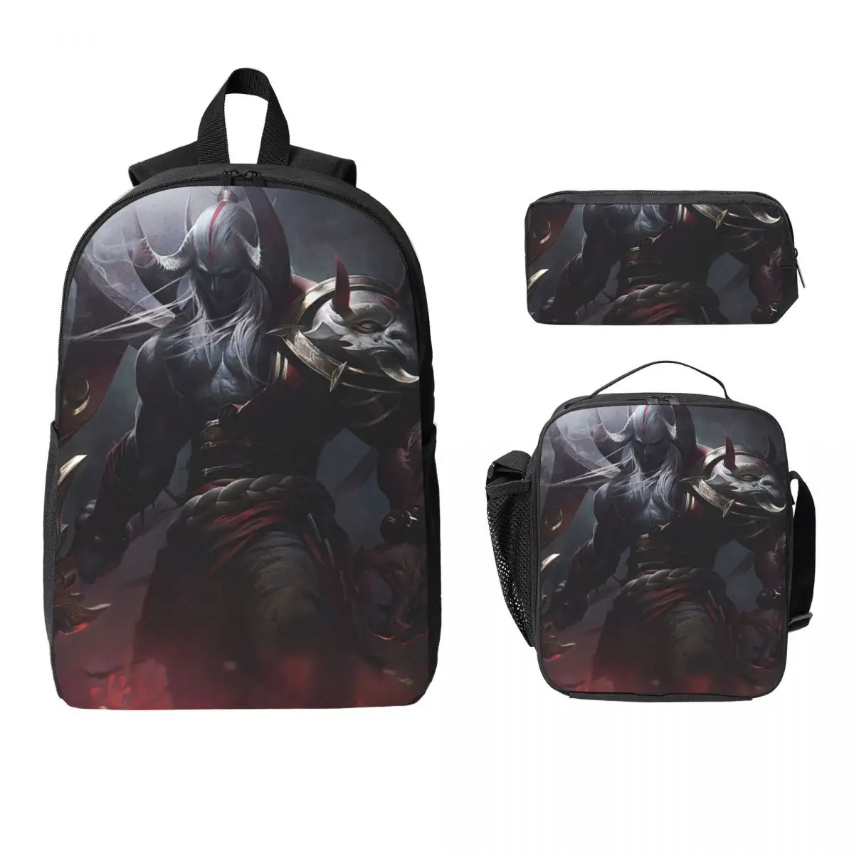 

BloodMoon Aatrox Art LOL League Of Legends Backpack Student Boys Girls BookBag School Bag 3ps Insulated Lunch Bag Pencil Case
