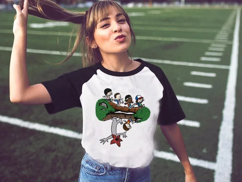 غريب الأشياء 3 المرأة تي شيرتات قصيرة الاكمام طاقم الرقبة الديكور الكرتون الطباعة مثير ملهى ليلي نمط غير المطرزة خارج #2