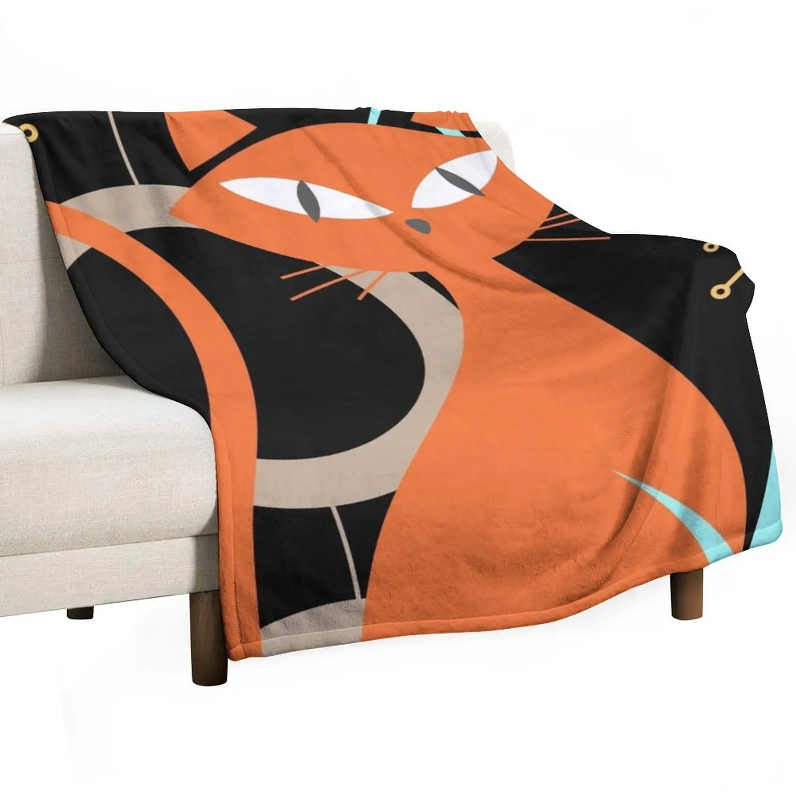 mid century modern, atomic cats, atomic cat, 1950a??s, kitty, popular cat design, atomic starbursts, starburst, di Throw Blanket