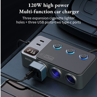 8in 1 120W Car Phone Charger Cigarette Lighter Adapter PD 3.1A QC3.0 Multi Ports Quick Charge USB Charging Socket Splitter Plug