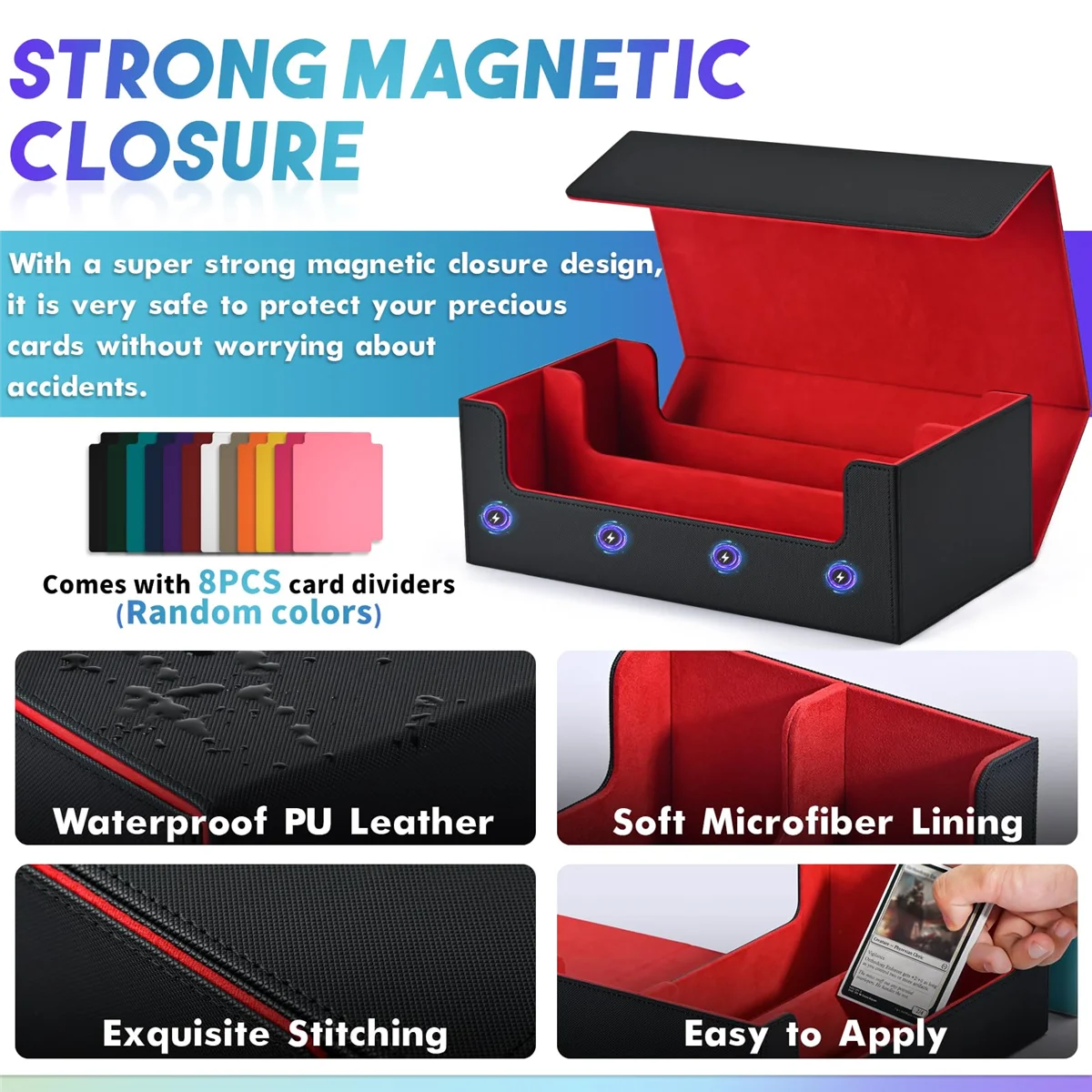 صندوق تخزين بطاقات AT42 لبطاقات التداول، وحافظة سطح البطاقات، وحامل بطاقات الإغلاق المغناطيسي لبطاقات الألعاب المغناطيسية باللون الأسود