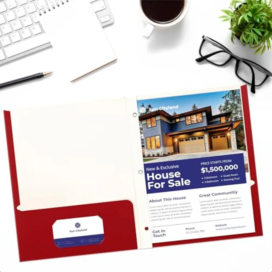 Red Paper 2 Pocket Folders with Prongs 50 Pack Matte Texture Letter Size Paper Folders 50 Pack with etal Prong Fastener Clips R