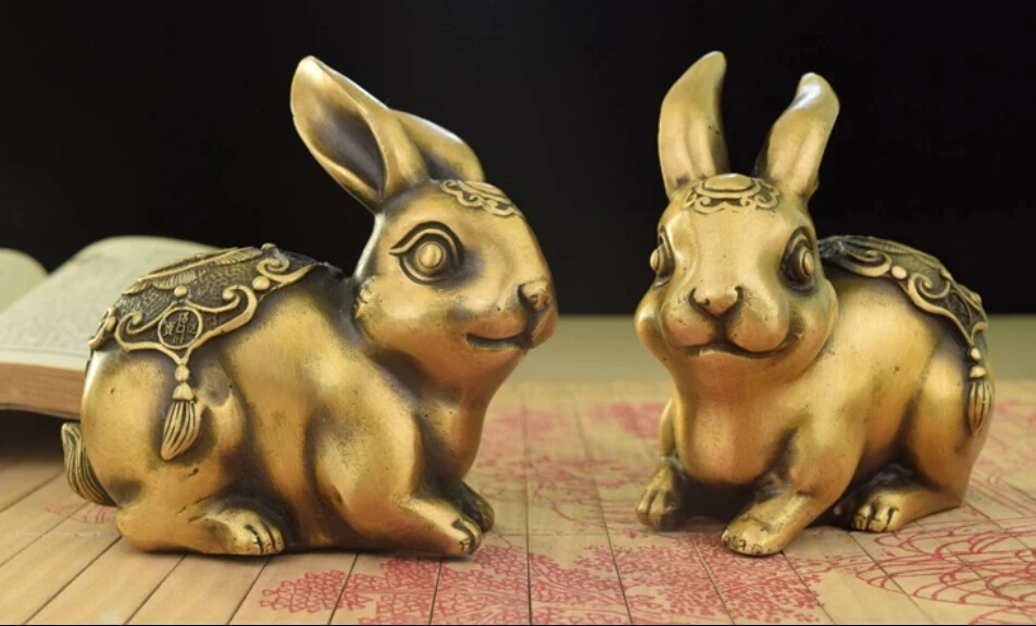 Pure copper wealth rabbit brass furnishing articles everyone the lucky Double cattle