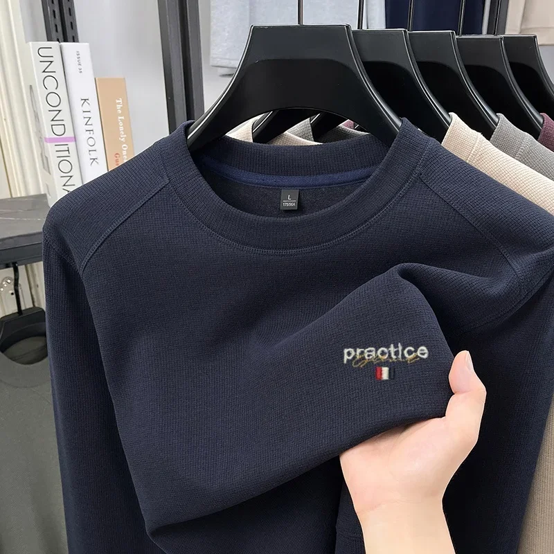 2026 Fashion Brand Luxury New Velvet Knitted Sweater Comfortable Men's Letter Embroidered Warm Winter Round Neck Long Sleeve top