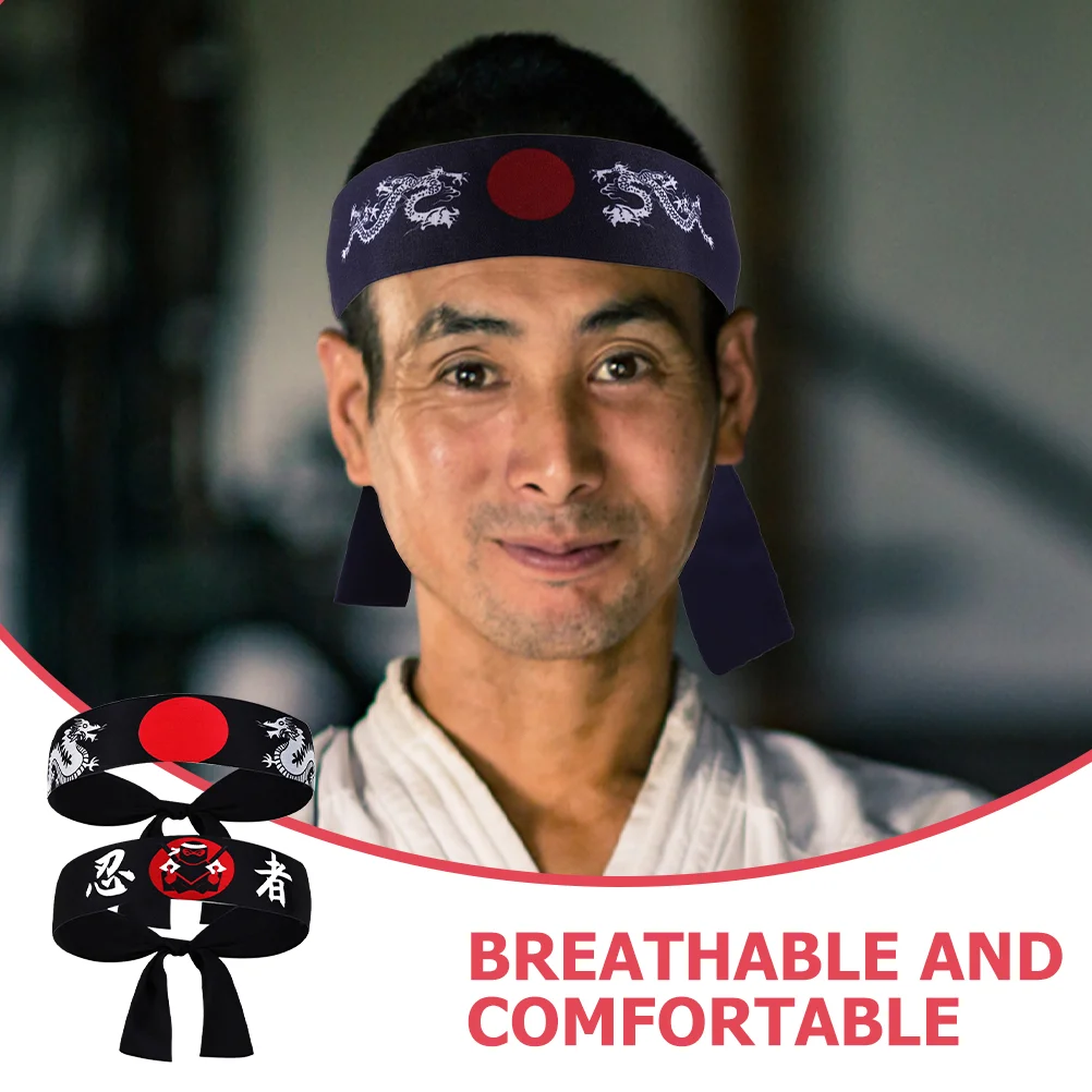 2 Pcs Japaneese Japanese Ninja Headscarf Chef Karate Headband Silk Japamese Bandana Polyester Fitness