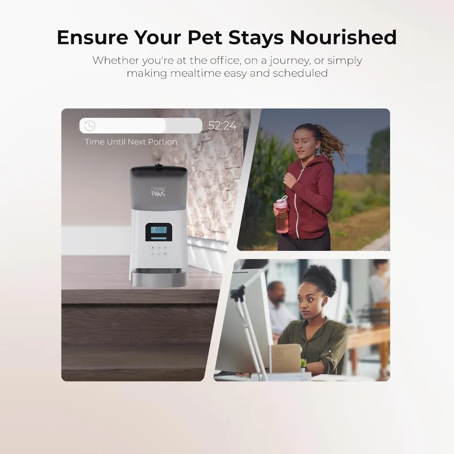 وحدة تغذية أوتوماتيكية للقطط بسعة 6 لتر لتوزيع أغذية الكلاب الجافة وشاشة LCD لمراقبة الوجبات والتخزين المحكم #6