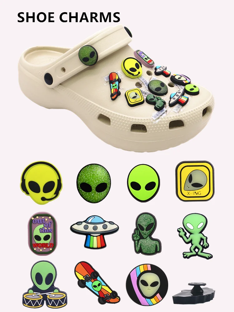 Breloques de chaussures originales, 1 pièce, épingles à sabots, accessoires extraterrestres, décorations de boucle de chaussure pour trou, boîte à crayons, sac de plage