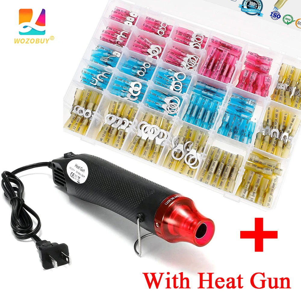 

300/250PCS Waterproof Heat Shrink Butt Crimp Terminals Solder Seal Electrical Wire Cable Splice Terminal Kit with Hot Air Gun