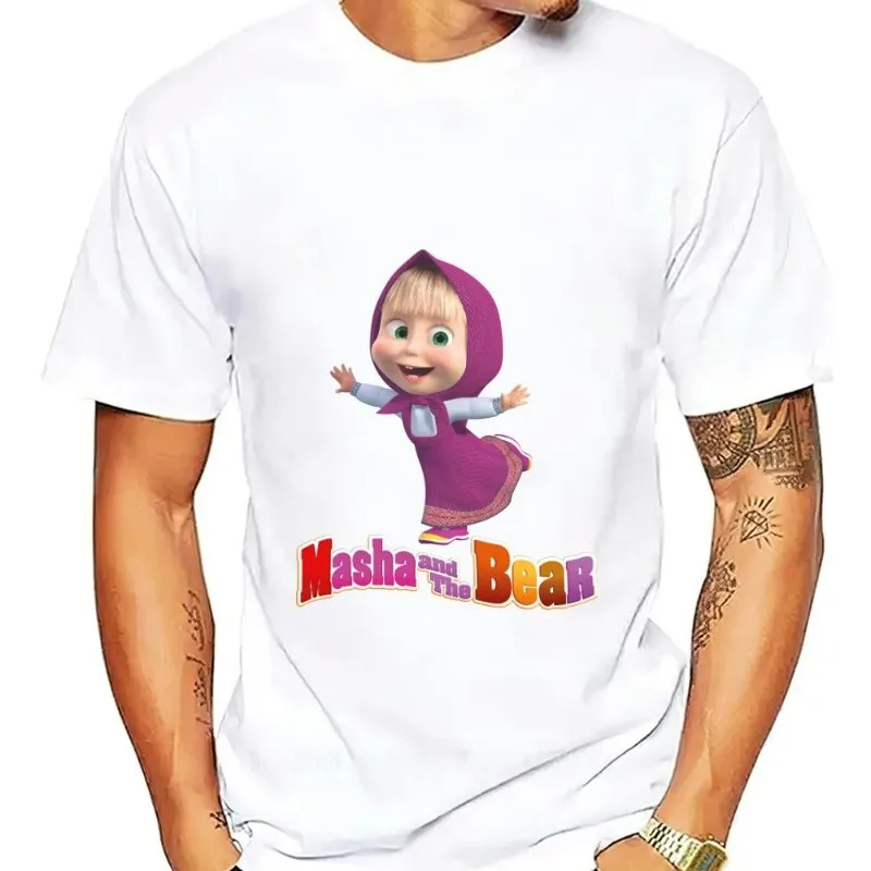 Cartoon M-Masha and the B-Bear Cute T Shirt Men Couple Combination Women Clothes Short Sleeve Collar Fashion Cotto