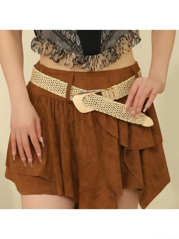 31BF Fashionable Braided PP Straw Waist Belt Fashion Sash Wasit Accessory For Dresses Jeans And Formal Clothing
