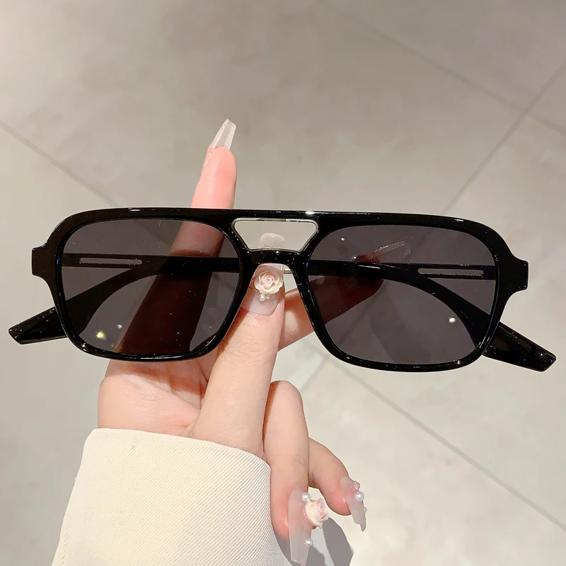Trendy Women Double Beam Sunglasses Square Summer Sun Shades for Travelling Hiking UV Protection Driving Design Sun Glasses