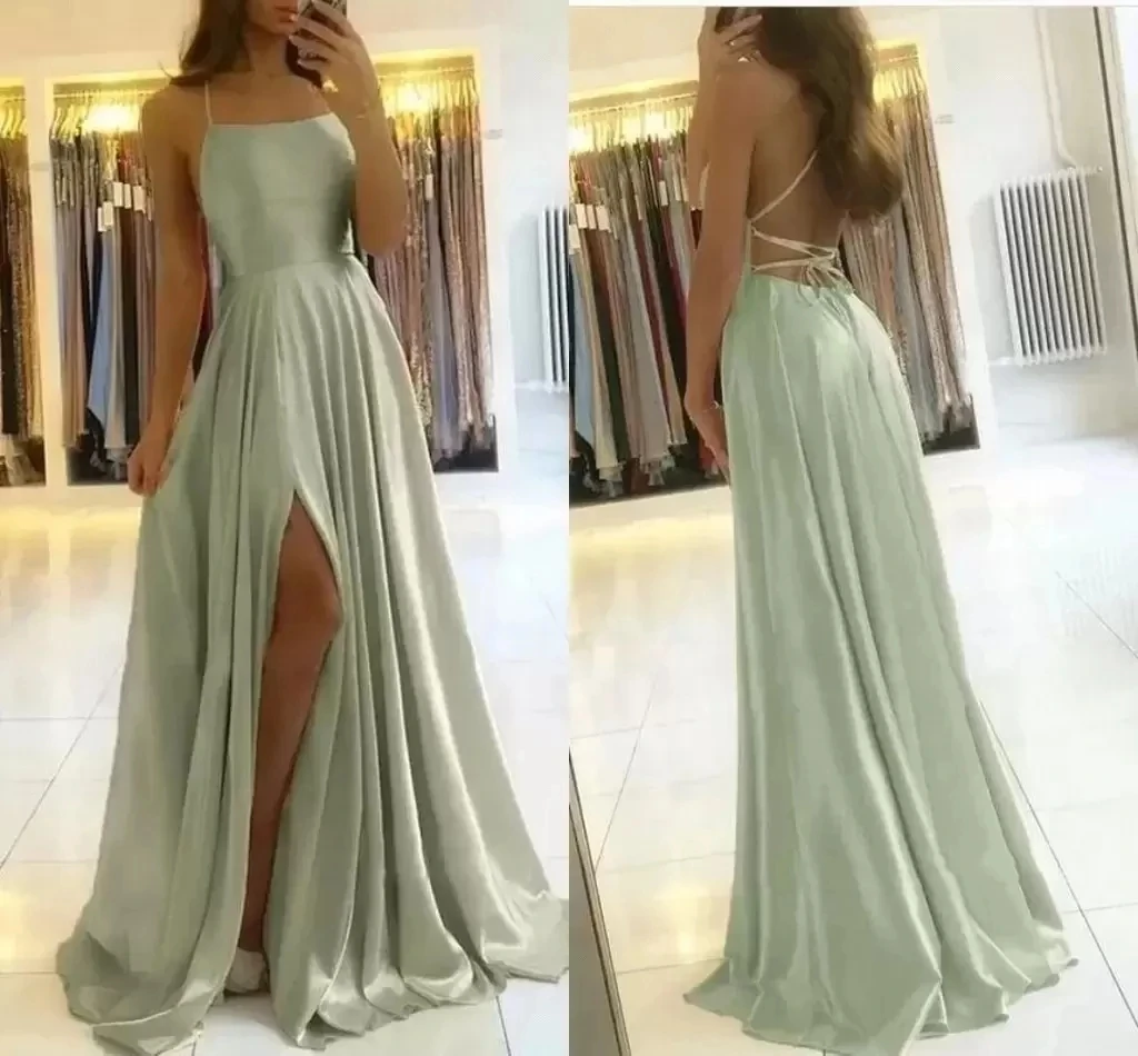 

ANGELSBRIDEP Boat-Neck Long Evening Party Gowns Sexy Side Split Fantasy Back Design Vestidos de festa Formal Prom Dresses