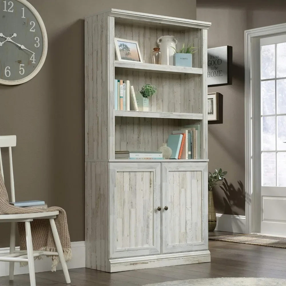 Select Book Shelf, Bookshelf with Storage, Library Bookcase with Doors and Adjustable Shelves, in White Plank USA