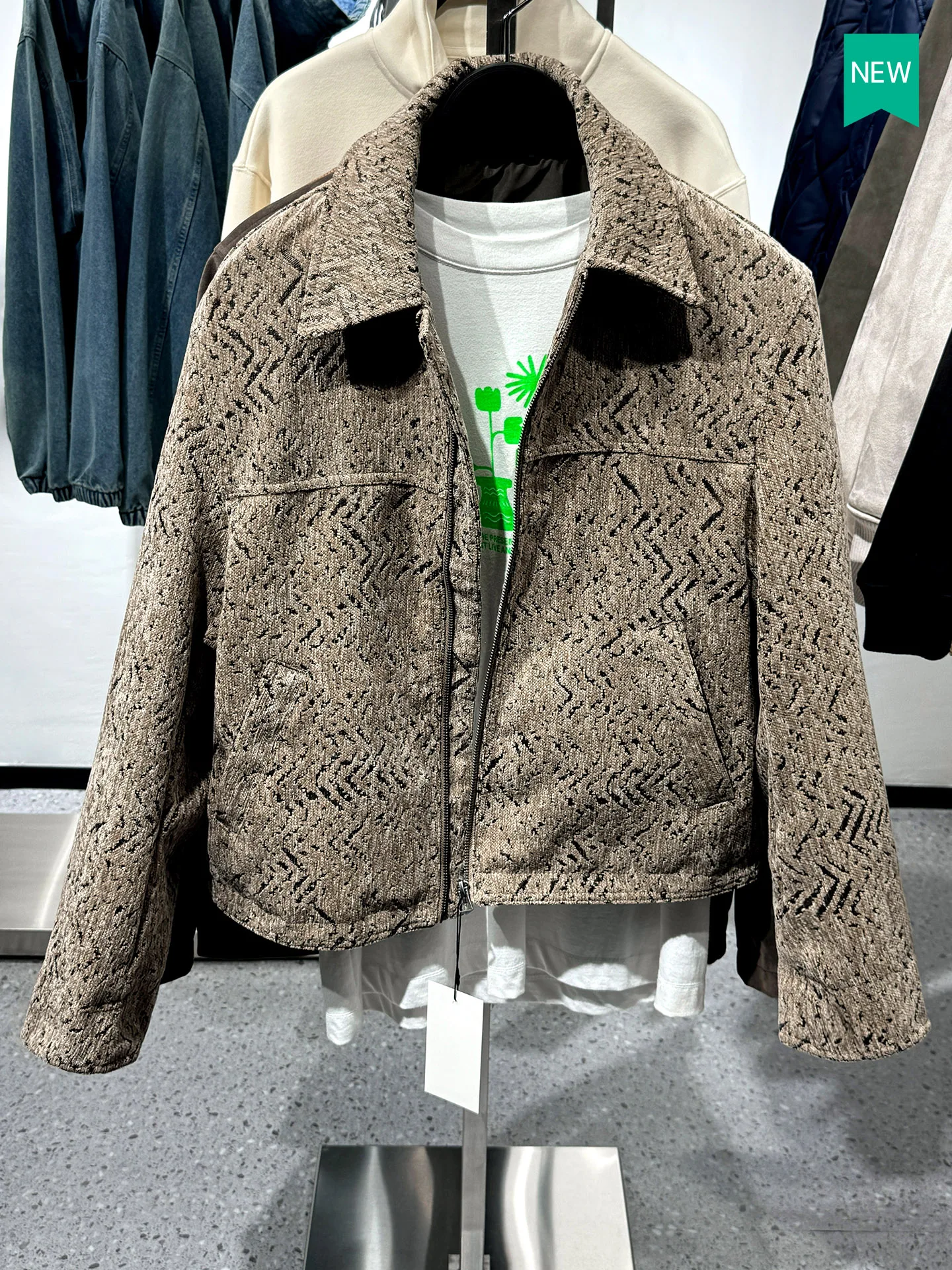 

New Faion Men's Jaet Zipper Loose Texture Embroidery Casual Sle Polyester Fiber Long Sve ort Coat for Autumn