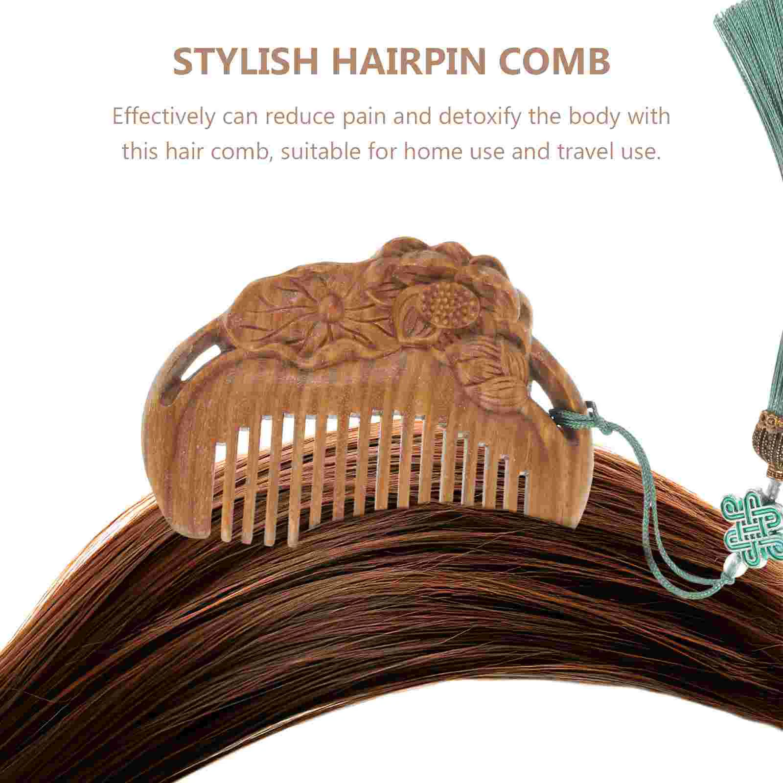 Wooden Comb Scalp Massager Hair Anti-static Carved Lotus Sandal Green Sandalwood Care Brush