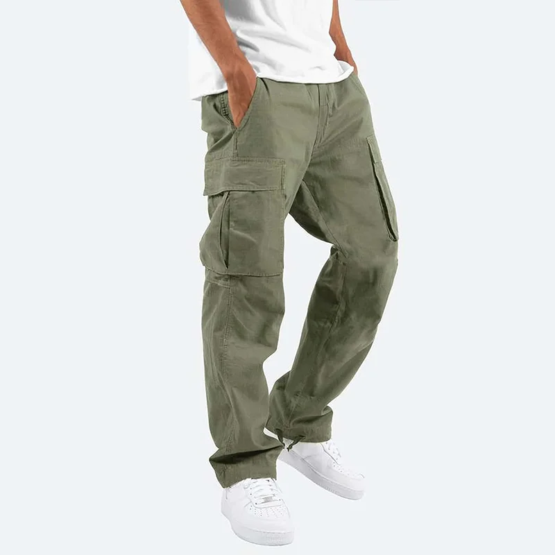 Pantalones Cargo ligeros para hombre, pantalón informal con cordón y múltiples bolsillos, ropa de calle Y2k, moda Hip Hop, Color sólido, novedad de verano