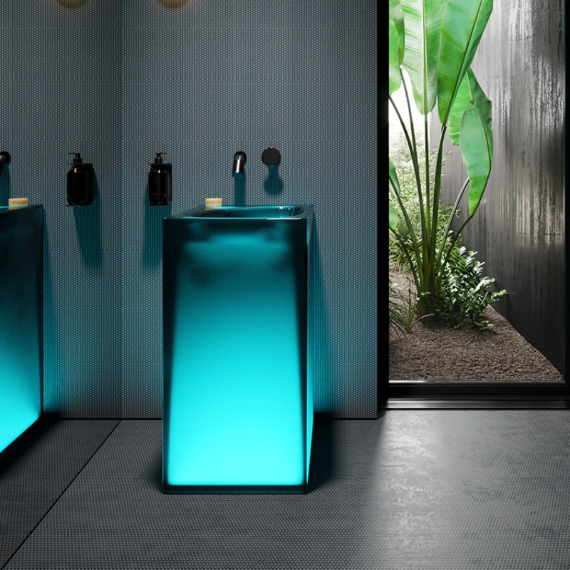 

Light-emitting blue transparent floor-standing washbasin small bathroom cabinet bathroom cabinet column basin