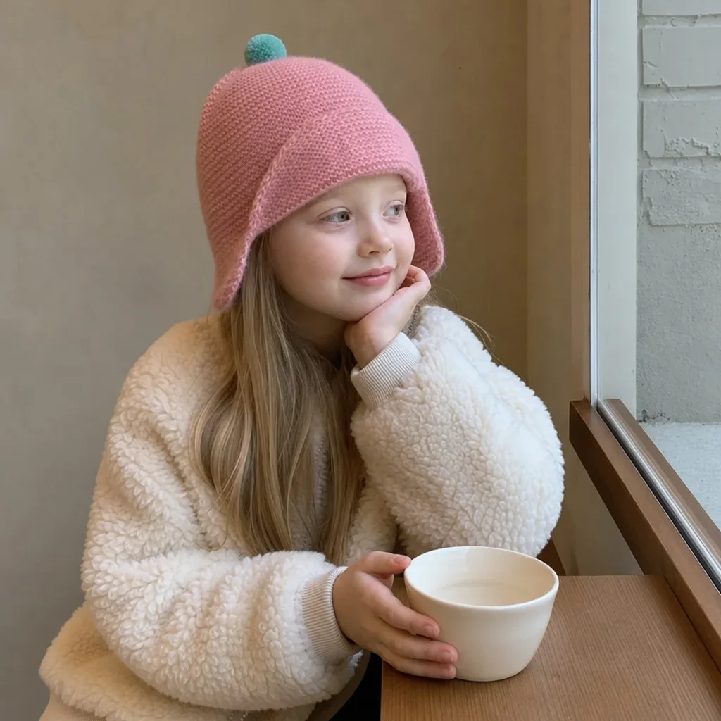 2026 New Winter Knitted Kids Earflap Hat Cute Pom Pom Soft Windproof Children Beanie Hat Outdoors Ear Protect Cap for Boys Girls