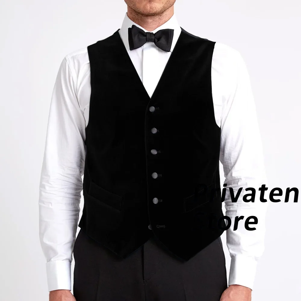 Men's Vest  Slim Fit V-neck Velvet Sleeveless Navy Blue Tops Male Clothing Business Waistcoat For Wedding chaleco hombre