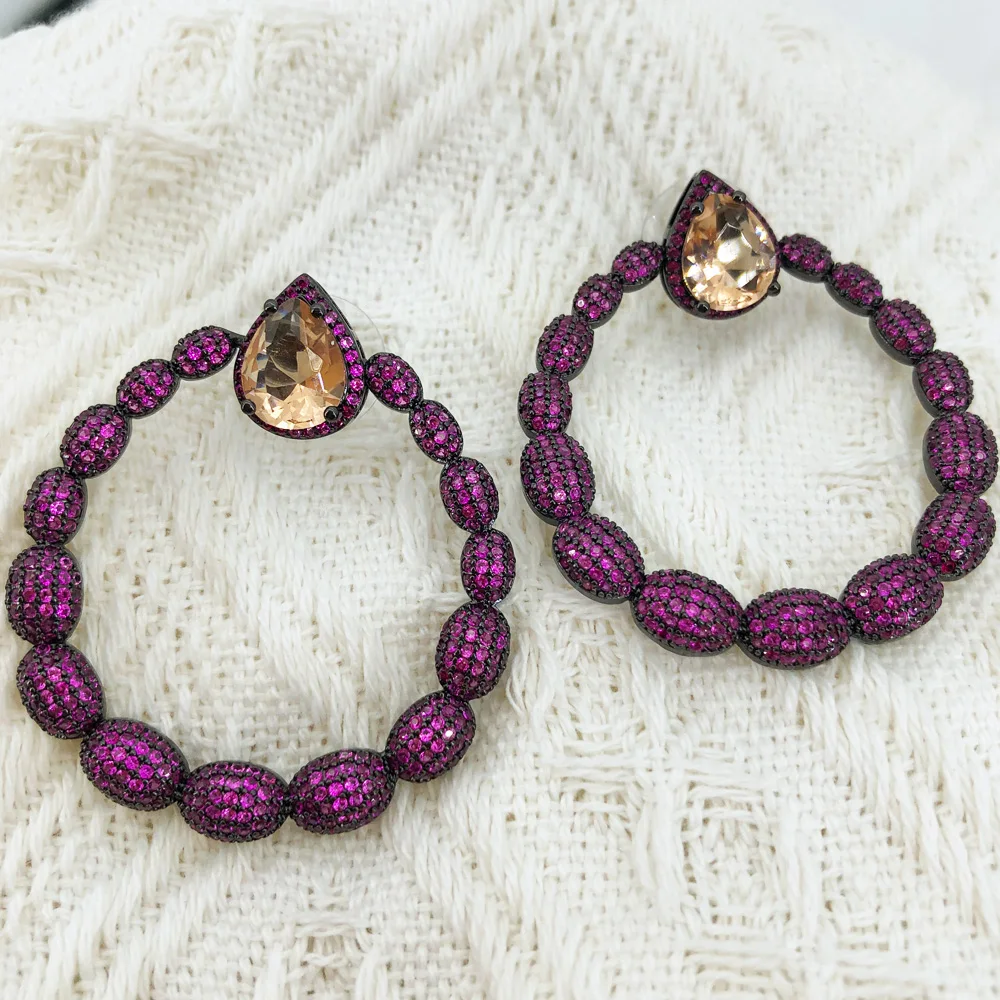 

Missvikki Rhinestone Flower Round Hotpink Dangle Earrings for Women Daily Fashion Gift High Quality Noble Lady Accessories Hot