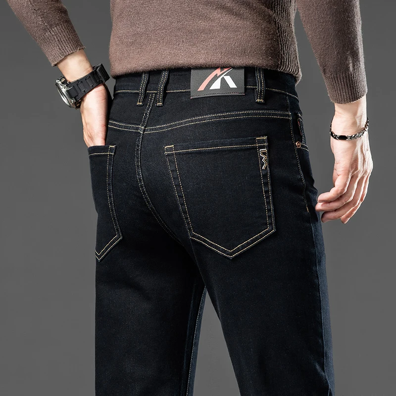 New Men's Business Straight Leg Jeans Spring Autumn Fashion Stretch Slim Black Denim Casual Pants Brand Mens Denim Trousers