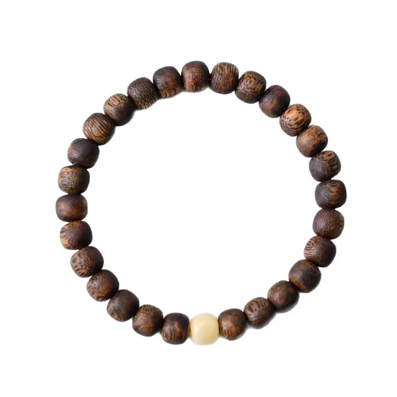 Natural Hainan Yingge Green Agarwood Nan Original DIY Design Single Circle Guofeng Beeswax Collectible Jewelry