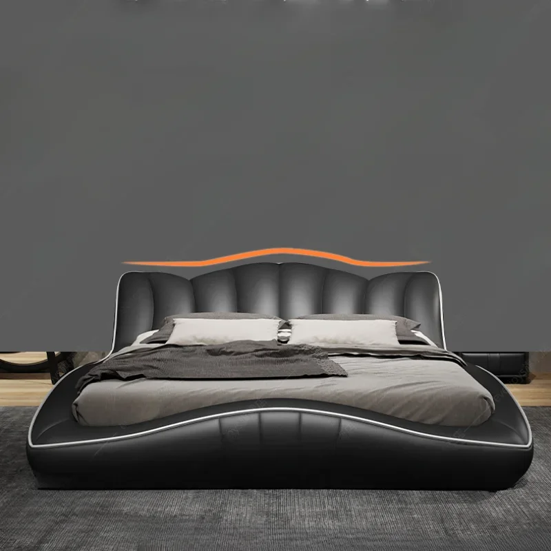 إطار سرير حديث بسيط، لوح أمامي جمالي للملكة، إطار سرير مزدوج، أسود رئيسي، أثاث غرفة Cama De Lujo Para Dormitorio #5