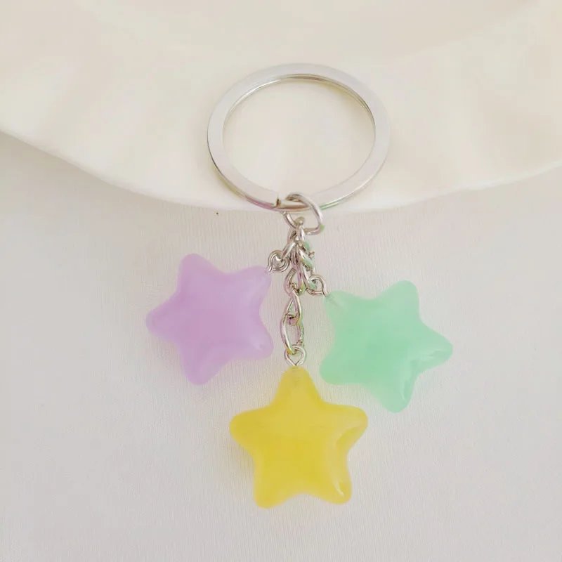 Kawaii Star Keychain Colour Pentagram Acrylic Pendant Trendy Key Rings Holder for Women Bag Charms Wish Jewelry