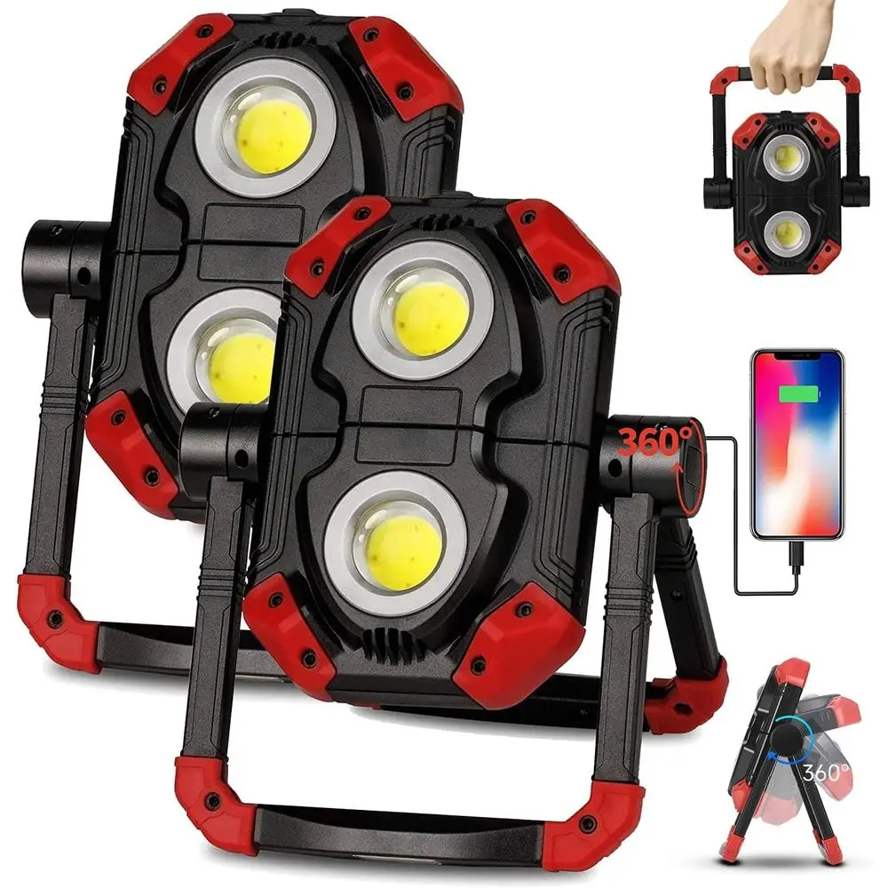 

Yzoni 2 Pack LED Work Light Rechargeable, 2 COB 2500LM olding Portable lood Light with Magnetic Base and 360° Rotation Stand, Sp