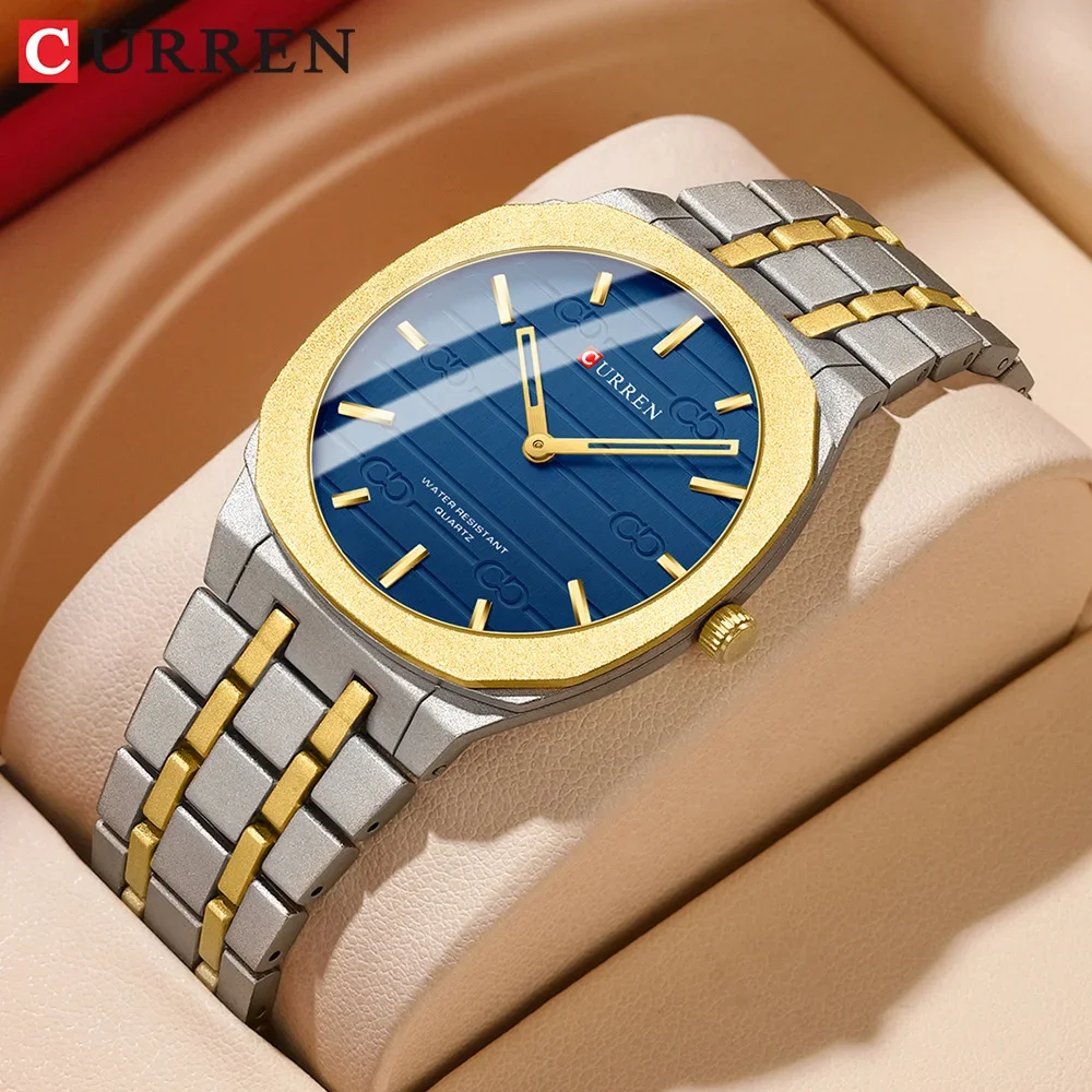 CURREN 8444 Men's Business Quartz Watch Ultra-thin Waterproof Square Large Dial Wristwatch with Calendar Function