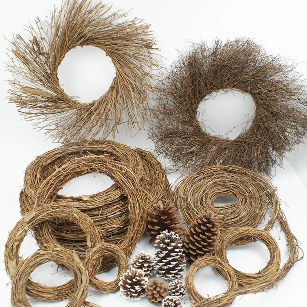 4PC 25cm Christmas Party Decorations Window Door Hanging Xmas Decor Round Rattan Garland Sepak Takraw Wreath Wicker