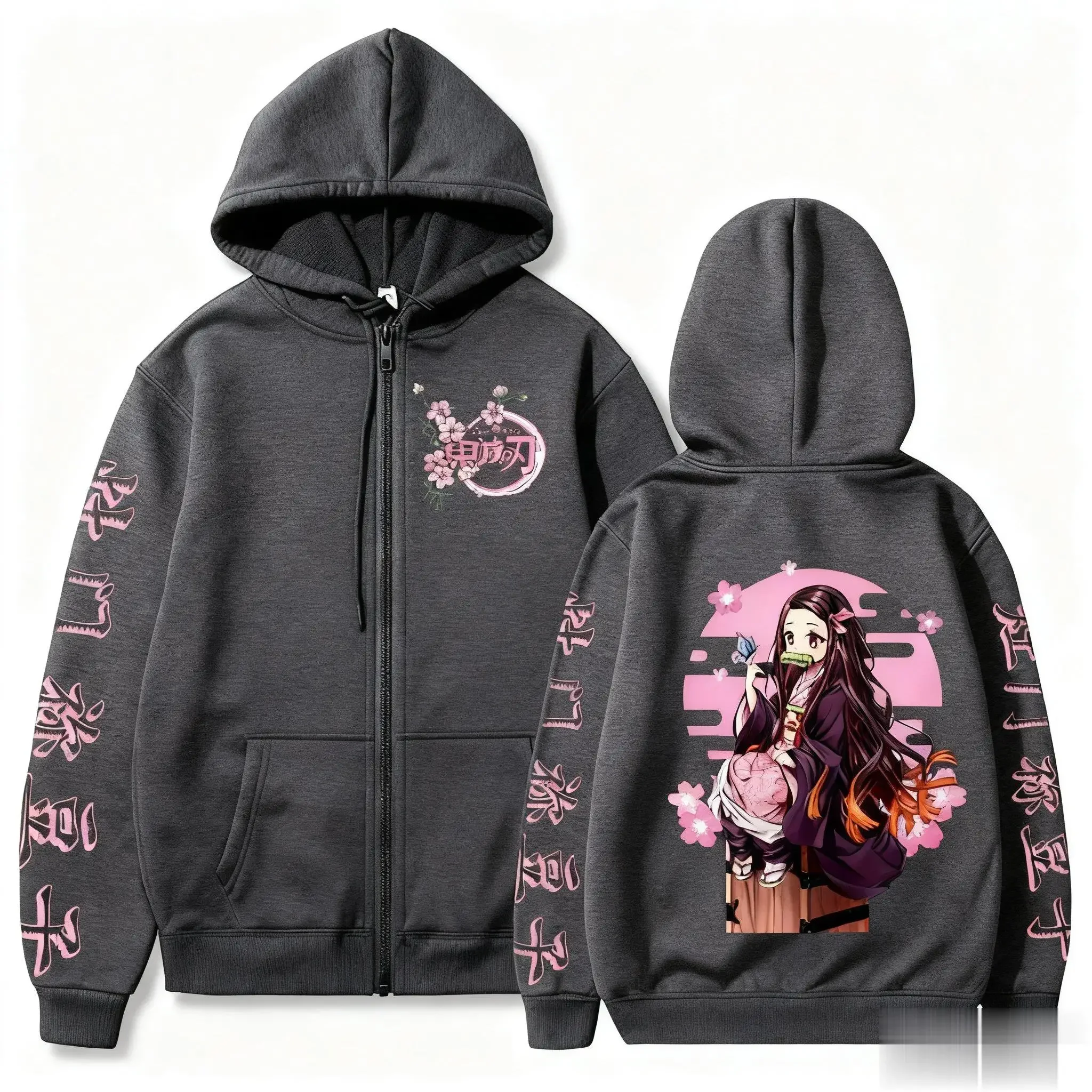 

Anime Demon Slayer Zip Up Jacket Men Women Hoodie Oversized Casual Autumn Winter Y2k Clothes Streetwear Graphic Print Sweatshirt