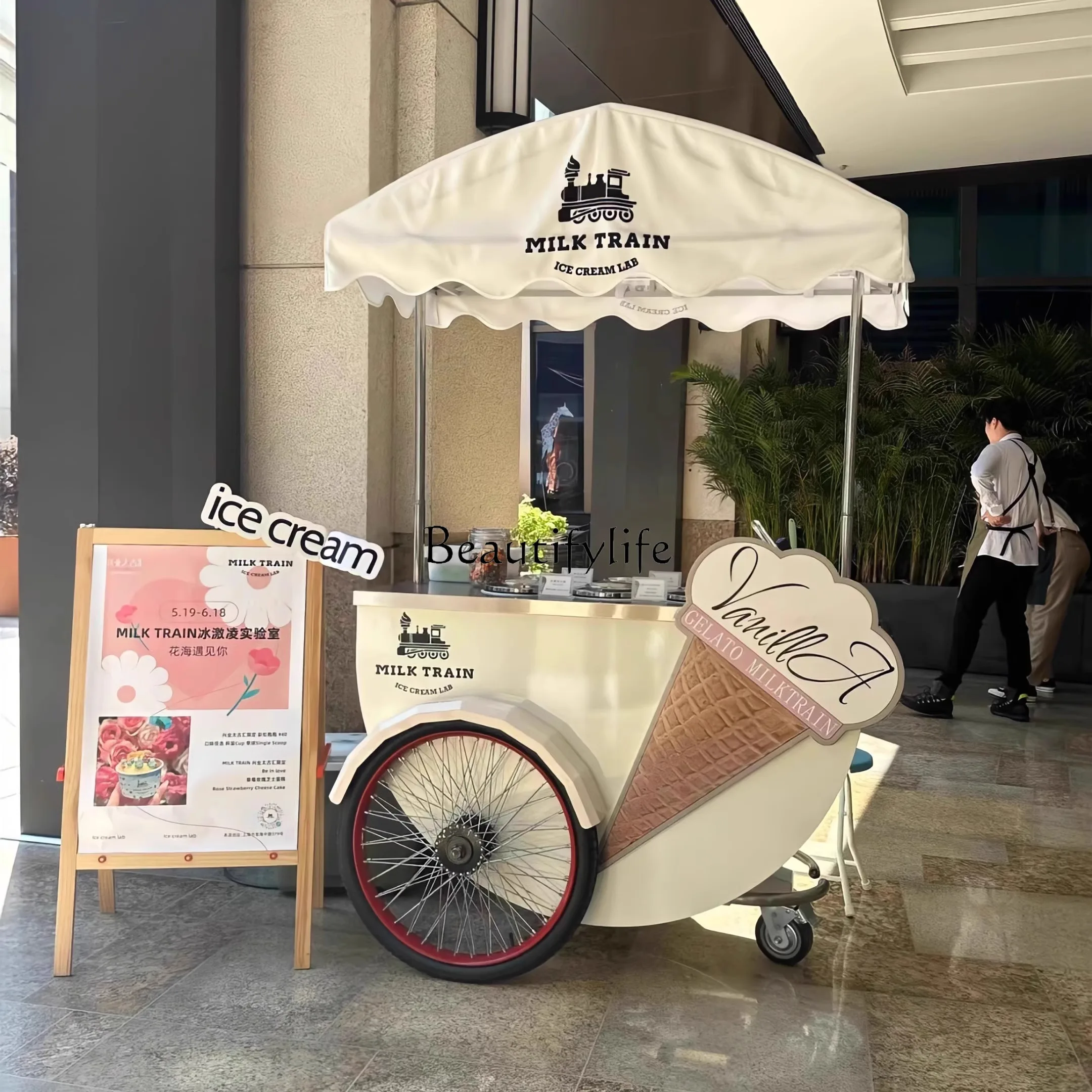 

Shopping mall store outdoor display cart movable hand push ice cream market cart