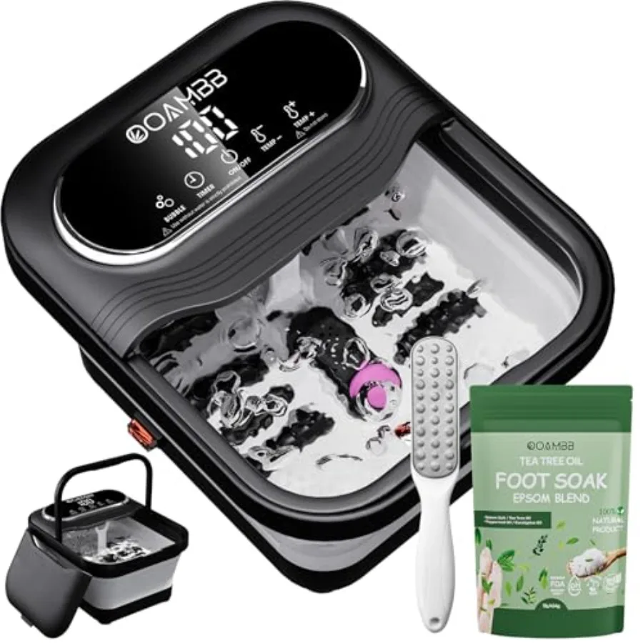 

Складная ванночка для ног с подогревом, пузырьковой терапией и контролем температуры, массажер для ног с большим сенсорным экраном и массажными роликами для замачивания стоп