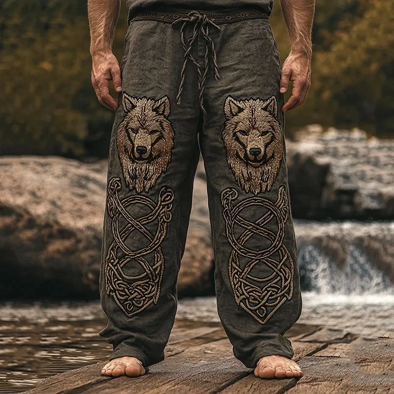 NEW Men's Viking Retro Nordic Totem Two tone 3D Printed Casual Pants Drawstring Straight Leg Pants Summer Beach Pants - Image 2