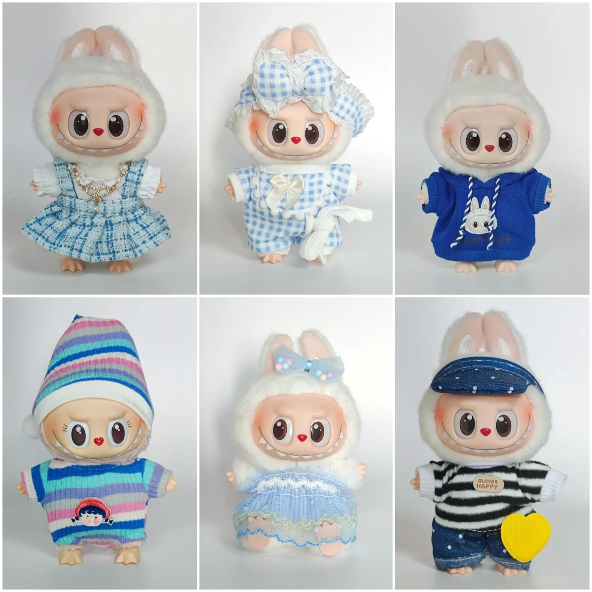 

17cm Mini Plush Doll Clothes Accessories for Korea Kpop EXO Labubu Idol Checkered Floral Pajamas Outfit Gift