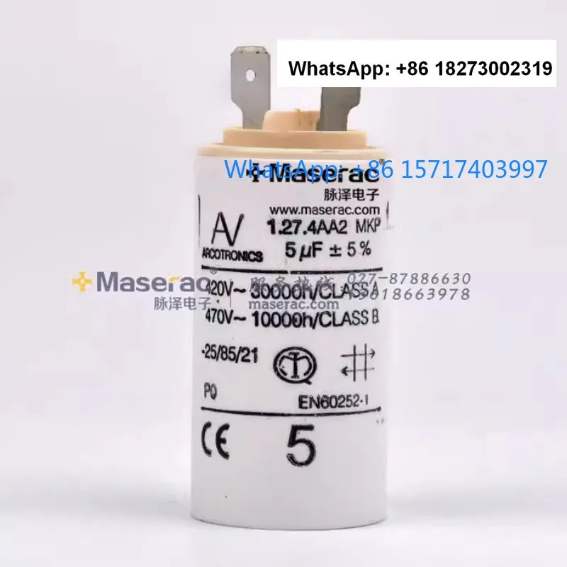 

Italian AV Arcotronic 1.27.4AA2 MKP 3.5/5/6/8uf ± 5% starting capacitor
