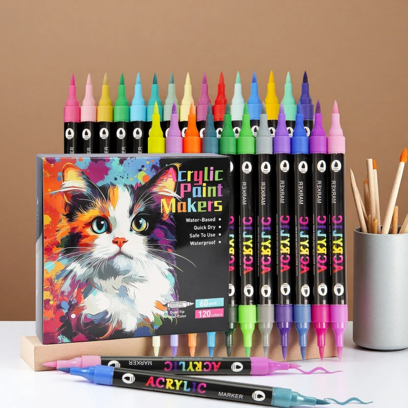 

Набор маркеров для акриловой краски, 24–120 цветов — двойной наконечник (наконечник кисти «сделай сам», тонкий наконечник), для наскальной живописи и художественных принадлежностей — яркий, быстрый