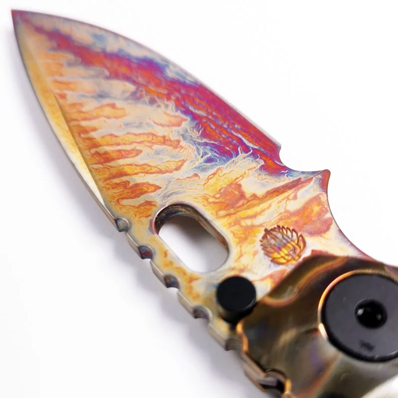 سكين قابل للطي جديد حرفي M390 تيتانيوم عالي الجودة أداة تخييم للجيب في الهواء الطلق كوتو كربون أكثر شحذًا بواسطة سكين النار