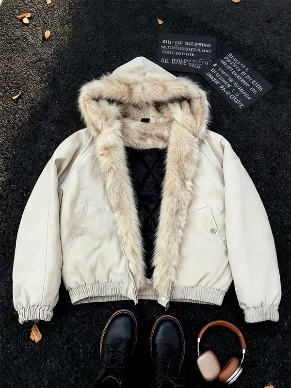 

Мужская утепленная ретро-куртка Cleanfit из хлопка с длинным меховым воротником, зимняя теплая, повседневная, с капюшоном, однотонная