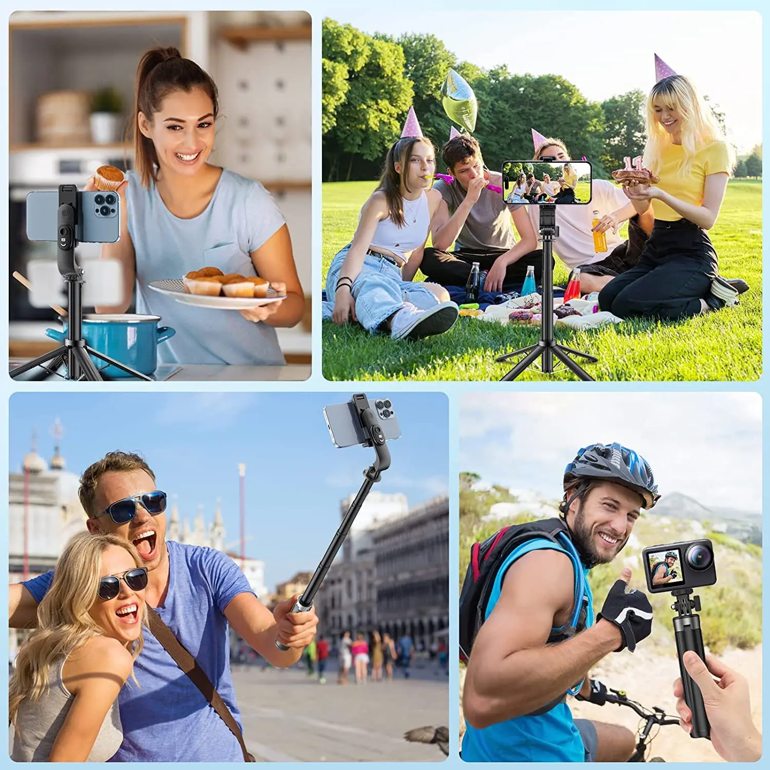 P07 Aluminum Alloy Selfie Stick Tripod Extendable Elfie Stick Phone Quadrapod with Bluetooth Wireless Remote Phone Holder