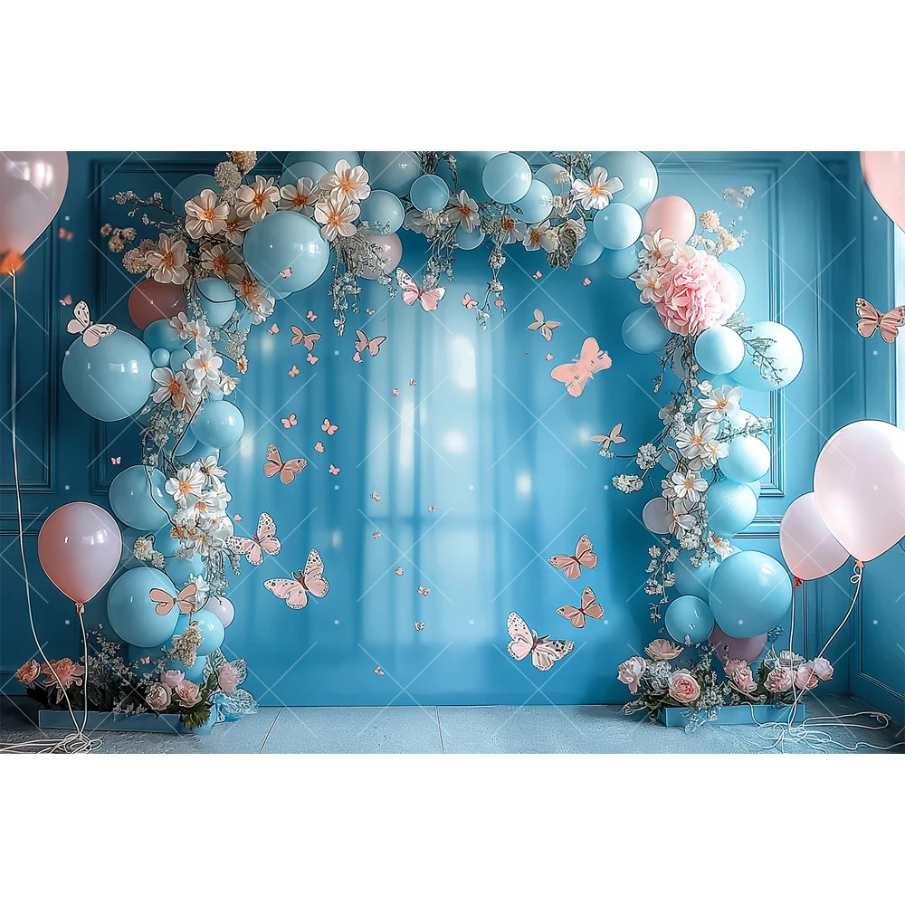 Синий Розовый Воздушный Шар Фон Торт Smash Новорожденный Baby Shower Первая Девушка Мальчик 1-й День Рождения Пользовательский Фон Для Фотографии