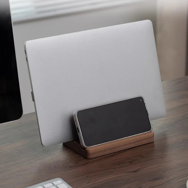 Solid Wood Laptop Stand Vertical Desktop Holder for Computer Ergonomic Adjustable Notebook Base Space-Saving Desk Organizer