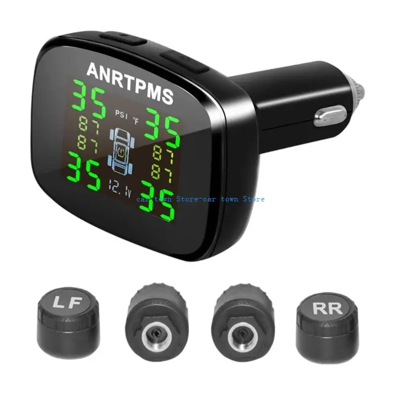 

RXJE Wireless TPMS 4 Tire Sensors Pressure Temperature Alerts Unit Conversion for Auto