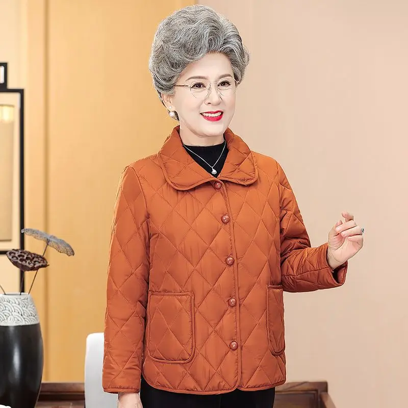 New Short Grandma Cotton Coat Lightweight Coat Cotton Coat Loose Mom Western Style Middle Aged Women\'s Cotton Clothes