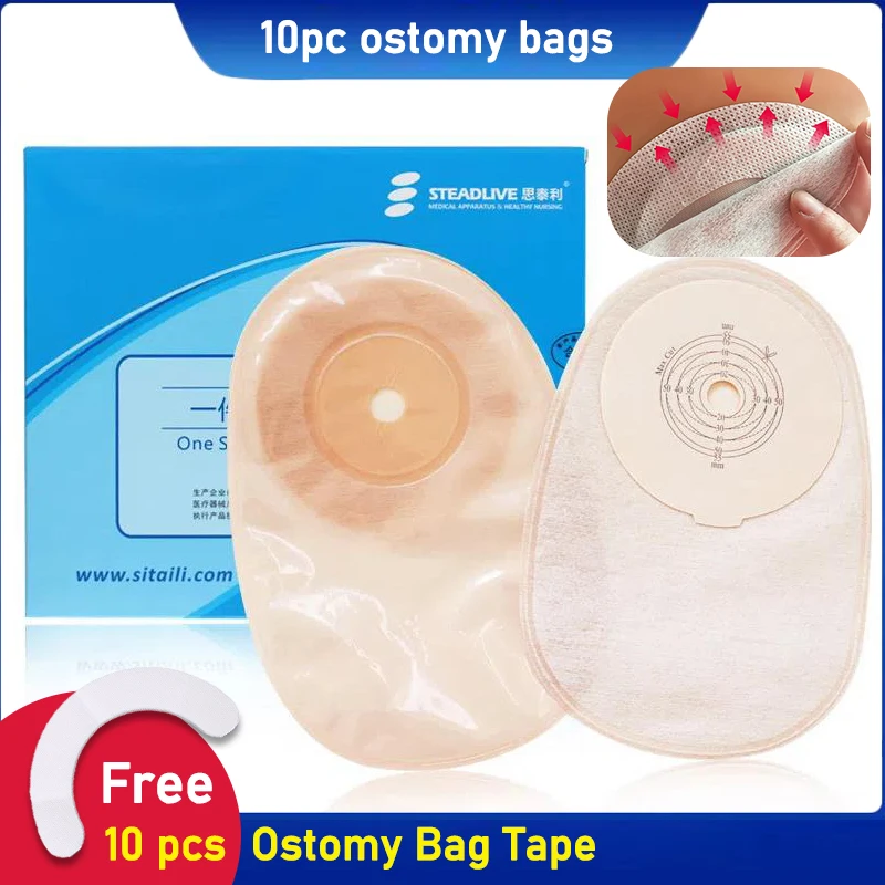 【Free 10pc Film Tape】10pcs Portable Closed Colostomy Bag, Disposable Stoma Care bag, ostomy bags Convenient 15-55mm